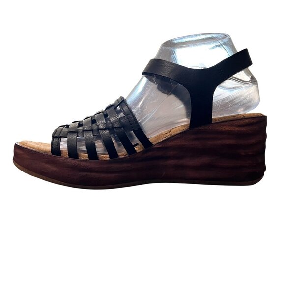 Korks Women's Size 8 Black Wedge Sandal Marley Woven Straps Adjustable Buckle - Picture 3 of 10